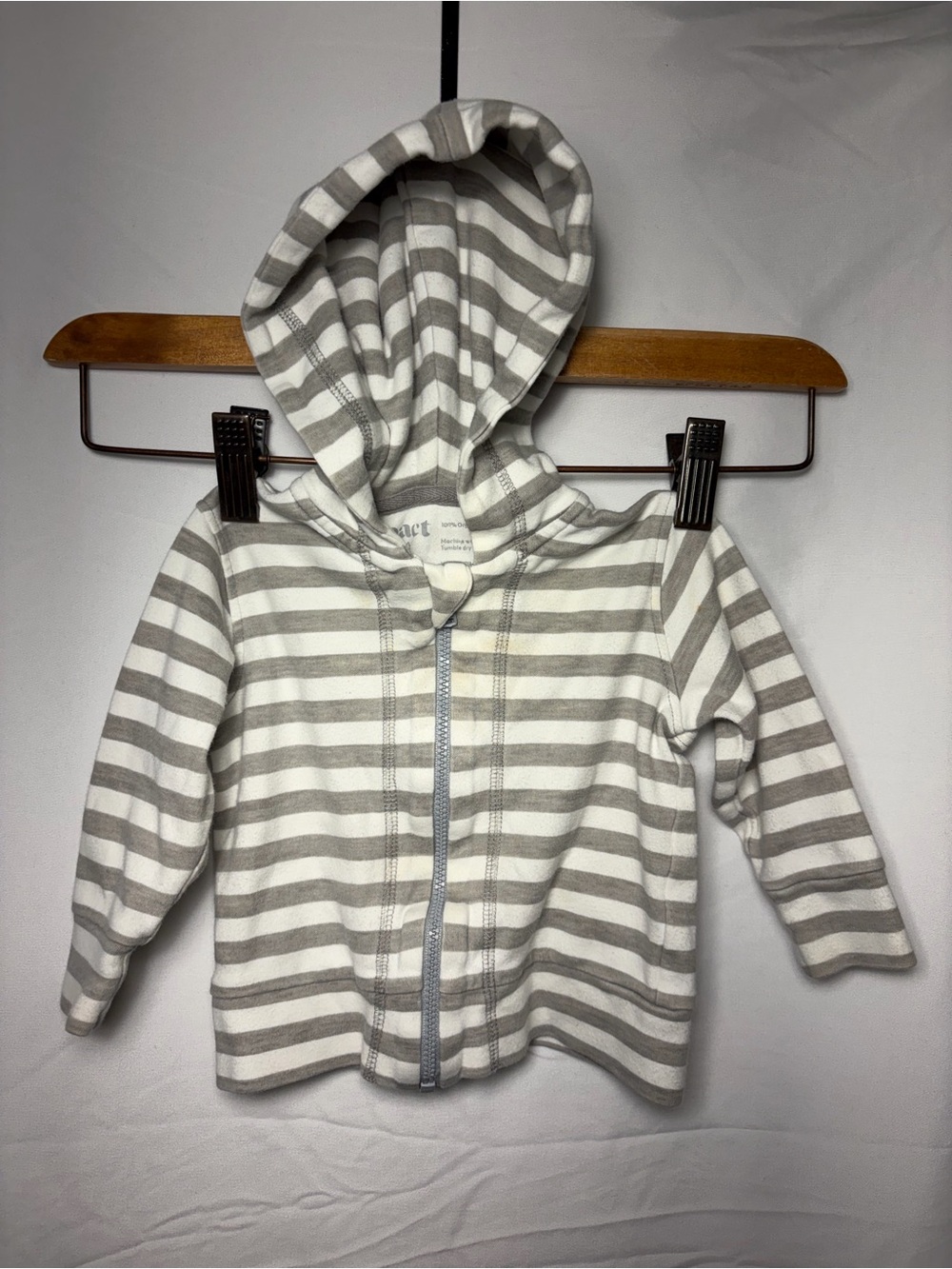 Pact Infant Striped Hooded Zip-Up - Gray & White, 6-9 months